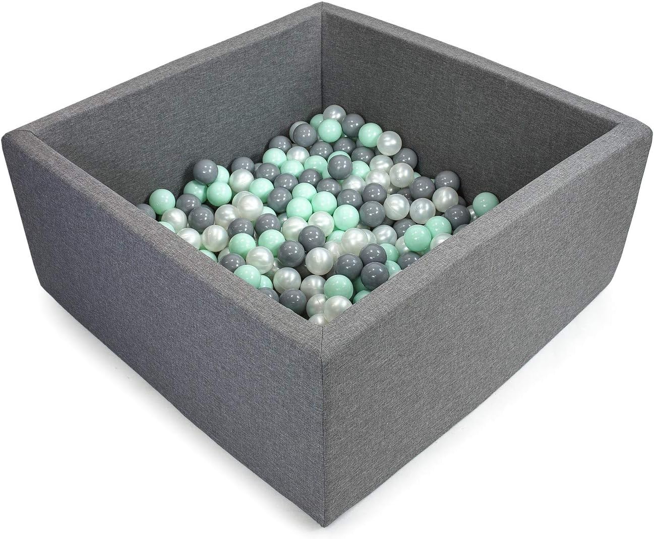Tweepsy Soft Baby Ball Square Pool Pit 250 Balls 90x90x40cm Handmade EU - BKWZ1N - Grey Pool: Pearl, Grey, Mint