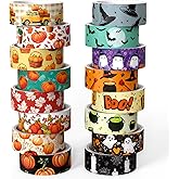 Joysoong Halloween Washi Tape Set 16 Rolls, Fall & Spooky Decorative Tape, Autumn Washi Tape for Journaling, Crafts, Pumpkin Decor (0.6