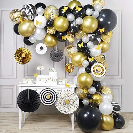 Hollywood Party Partywoo Gold And Black Balloons 70 Pcs Black