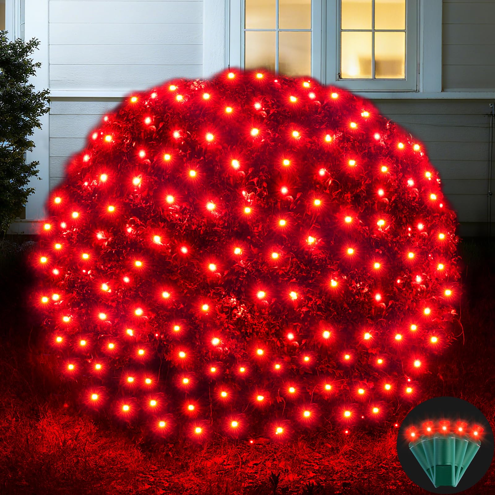 Photo 1 of Led Net Lights Christmas Lights Outdoor 200Leds 9ft x 6ft Upgraded Red Christmas Net Lighting, Waterproof 5mm LED Wide Angle Outdoor Indoor Mesh Net Light for Trees, Bushes, Shrubs Decorations