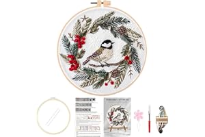 Huacan Embroidery Kits for Adults Beginner DIY Cross Stitch Stamped Christmas Pattern Stitching Wreath Sewing Kit 1 Piece 7.8 x 7.8 Inch