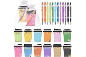 36 Pcs Teacher Appreciation Gifts Bulk Include 12 Coffee Cup Notepads Sticky Notes + 12 Ballpoint Pens + 12 Drawstring Gift B