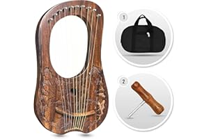 WOLDORF USA 10 Metal Strings lyre harp Engraved Floral Design Natrual finish tuning key, Carrying bag