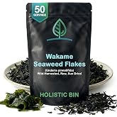 Holistic Bin Atlantic Wakame Seaweed Flakes for Miso Soup, Wild-Caught 50 g | Ideal as dried ramen toppings that rehydrate quickly, blend into rice bowls, salad and dashi from a resealable stand-up pouch