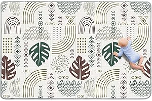 Babebay Baby Play Mat, Soft Baby Mat for Floor, Foldable Playmat for Babies Toddlers and Infants, Reversible Foam Play Mat, Waterproof Baby Crawling Mat for Indoor & Outdoor (Leaf Pattern,78x50)