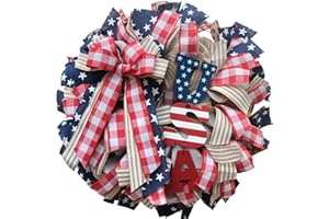 CIR OASES 16 Inch Independence Day Patriotic Wreath for Front Door, Red White and Blue Summer Wreath, Independence Day Memorial Day Veterans Day Wreath for Window Wall Home Decor