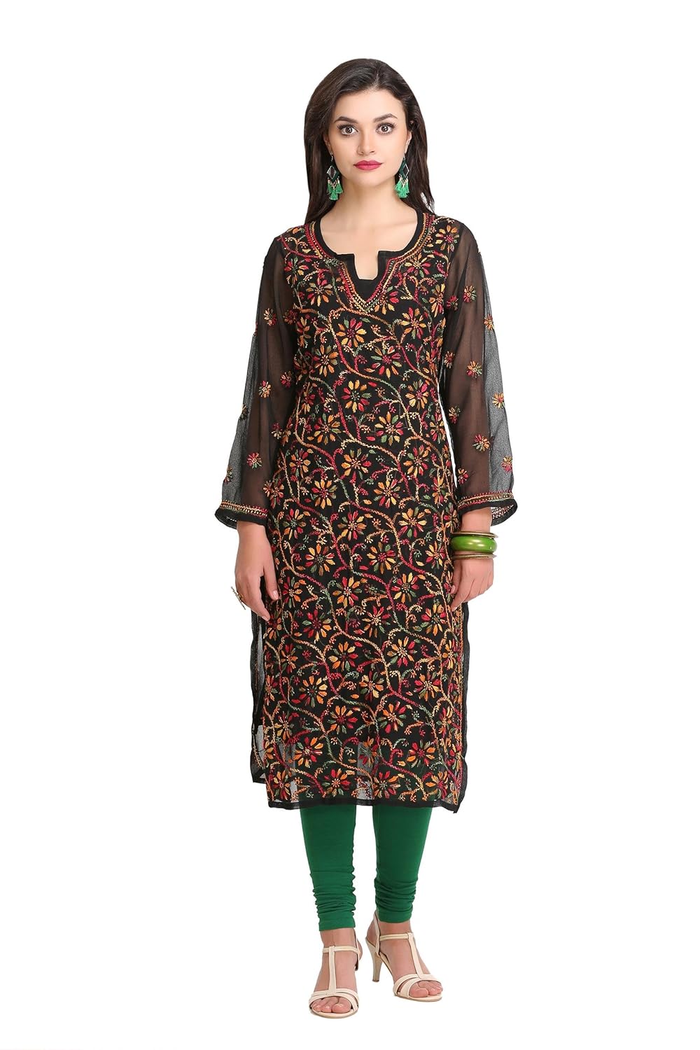 ada hand embroidered ethnic casual chikankari straight georgette kurti a90314