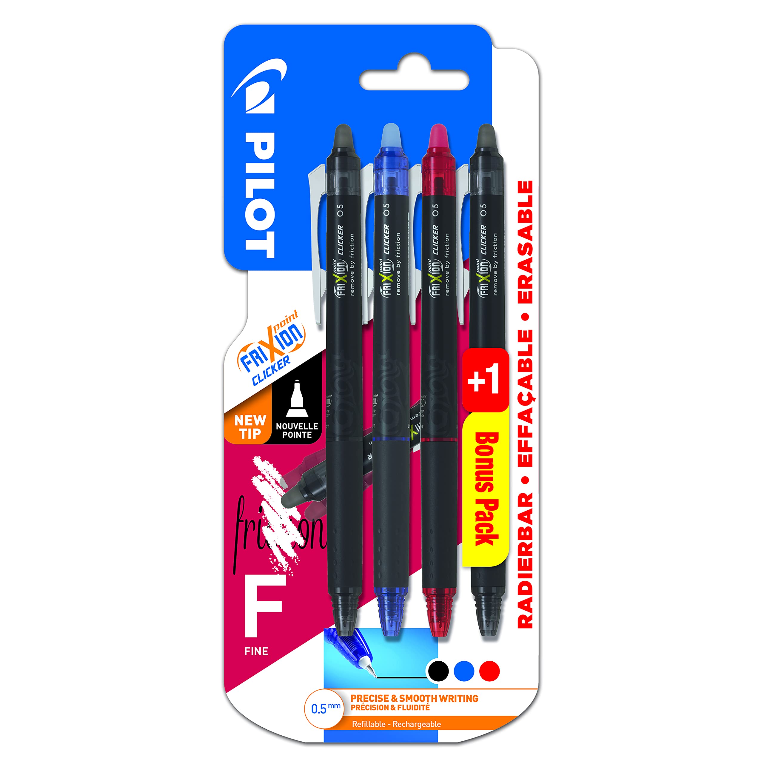 Pilot Pen FriXion 2278B4B Point Clicker Refill F 0.5 mm Set of 4 Blue Red and 2 x Black