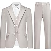 ALSOPICK Boys Linen Suit Casual 3 Pieces Slim Fit Wedding Beach Outfit Light Weight Tuxedo Kids Teen Jacket Vest Pant