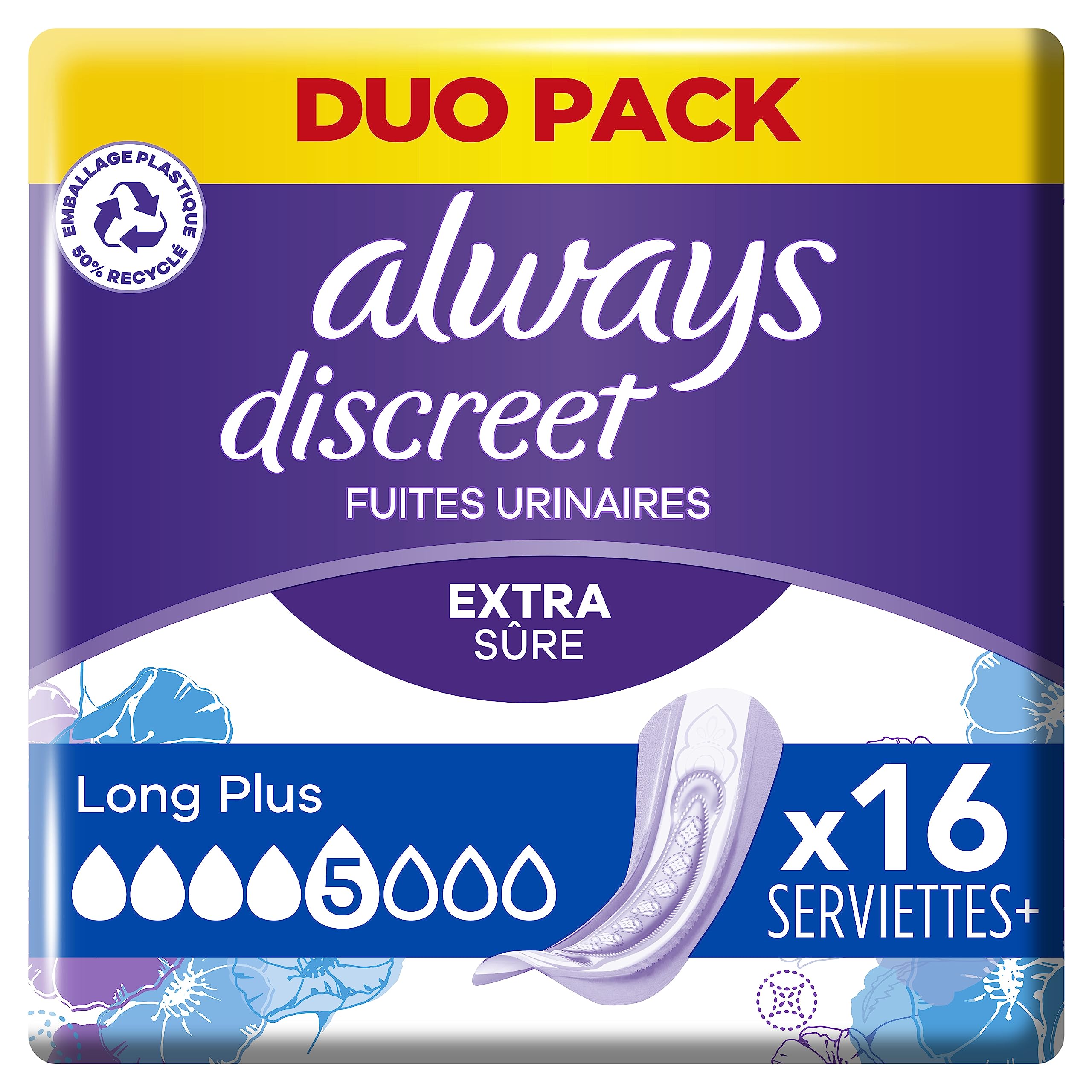 Always Discreet Long Plus Sanitary Towels for Incontinence and Bladder Control, x16