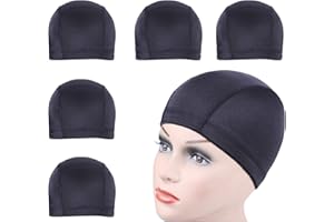 YANTAISIYU 5 Pcs/Lot Black Dome Cap Wig Caps Stretchy Wig Cap with Wide Elastic Band for Making Wig (Dome Cap M)