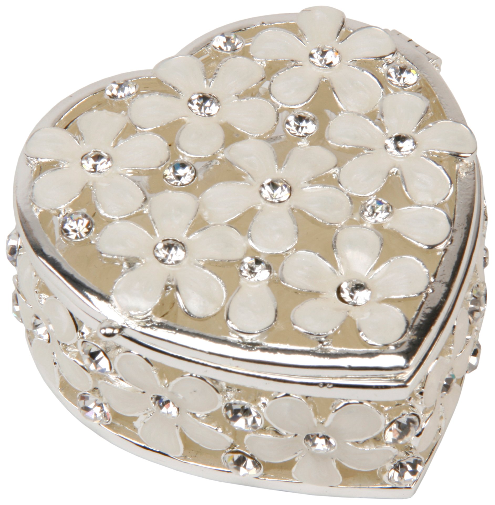 Sophia Heart Shape Trinket Box with Cream Flowers and Crystals