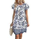 OFEEFAN Womens Summer Dresses 2026 Ruffle Sleeve Round Neck Loose Swing Sundresses with Pockets Plain/Print