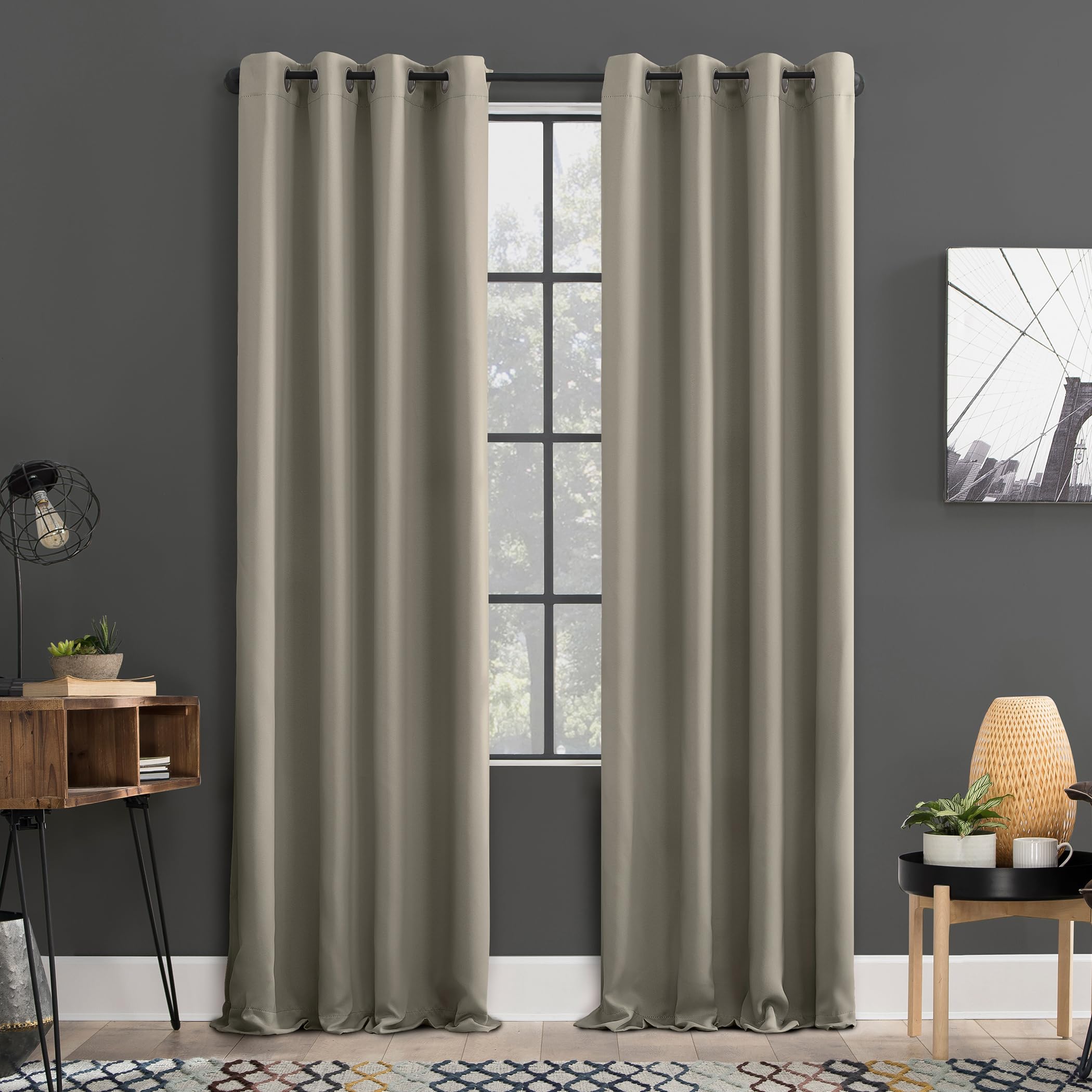 Sun Zero Soho 2-pack Blackout Energy Efficient Grommet Curtain Panel Pair, 54" x 108", Stone — image 1