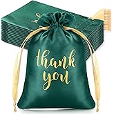 Sieral 50 Pcs Thank You Satin Gift Bags with Drawstring Jewelry Candy Pouches for Valentines Easter Wedding Baby Shower Birthday Holiday Party Thank You Bag for Gift Wrap(Dark Green,5 x 7 Inch)