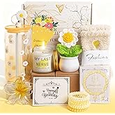 Valentines Day Gifts for Her Women Girlfriend Wife Mom, Unique Happy Birthday Gift Baskets for Teen Girls Friend Sister, Thank You Gifts Set for Teacher Coworker, 14pcs Cute Daisy Box Present (Yellow)