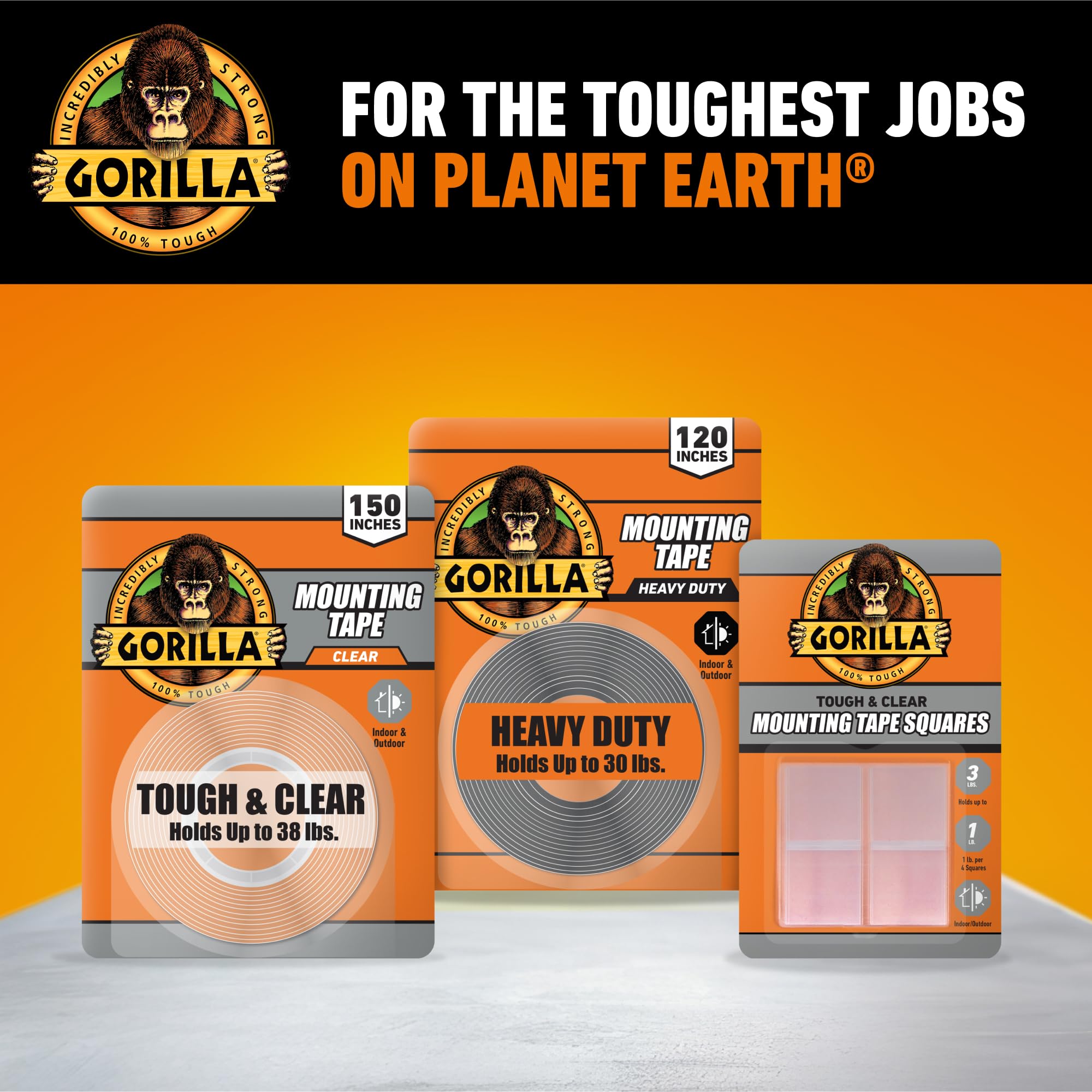 Gorilla Tough & Clear Double Sided Mounting Tape, Clear Tape, 1