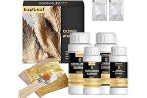 EXPPSAF Gold Leaf Gilding Adhesive Set, 150ml Water Based Glue and 150ml Varnish, Gold Leaf Sheets 200 pcs, 2 Brushes, for Craft, Painting and Arts
