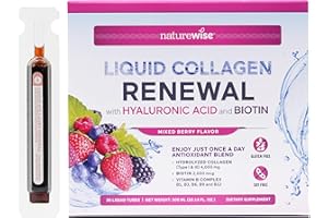 NatureWise Hydrolyzed Liquid Collagen for Women & Men 4000mg - High Absorption, Type 1 & 3 Peptides with Biotin + Vitamin C + Vitamin B Complex & Hyaluronic Acid -Mixed Berry - 30 Tubes[30 Day Supply]
