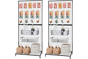 NectaCol Grid Wall Panels, 2 Packs 3'x 6' Gridwall Display Stand with a Base Plate, Black Wire Grid Wall Display Rack, Craft Show Display Grid,Retail Display Stand
