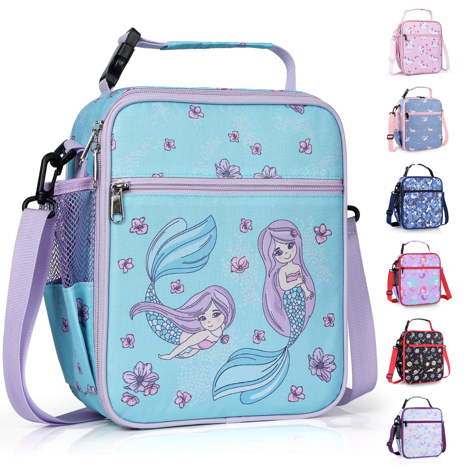 hombrima Kids Insulated Lunch Box Bag, Thermal Picnic Cool Bags with Adjustable Strap for Adults Children Women Men Boys Girls School Work(Mermaid) — image 1