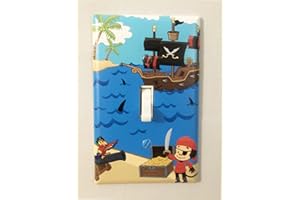 CREATE-A-MURAL Boys Room Light Switch Cover Plate Kids Decorative Nursery Teen Toddler Room Decor Bedroom Bathroom Playroom (Pirate Ship)