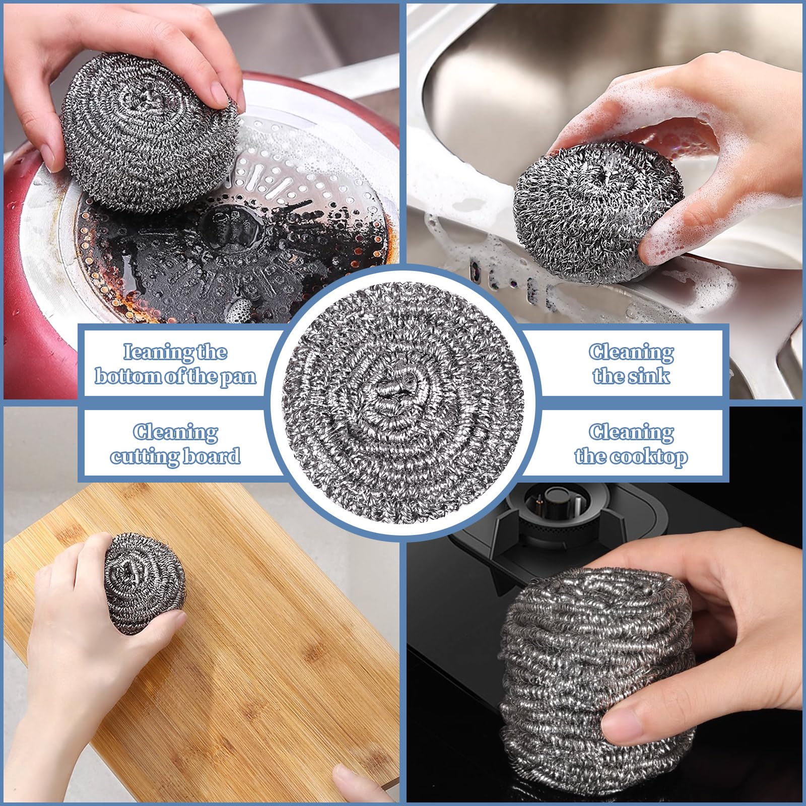 GUEICN Stainless Steel Scrubber Scrubbing Scouring Pad Sponges Clean Pot Pan and Steel Wool for Kitchen Bathroom