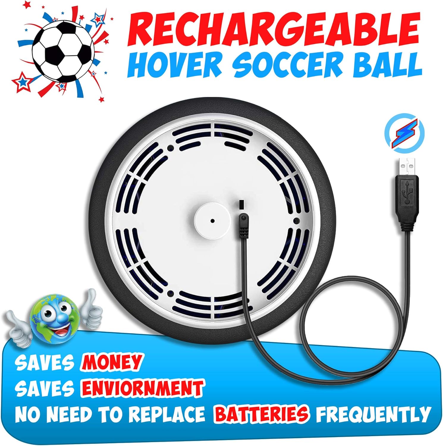 Hover Soccer Ball Boy Toys Rechargeable, Toddlers Kids Indoor Air Soccer Ball Floating LED Light Up, Power Kick Disc Fun with Foam Bumper (No AA Battery Needed) Gift For Boys Girls Age 2 3 4 5 6 7 8 9: Sports & Outdoors