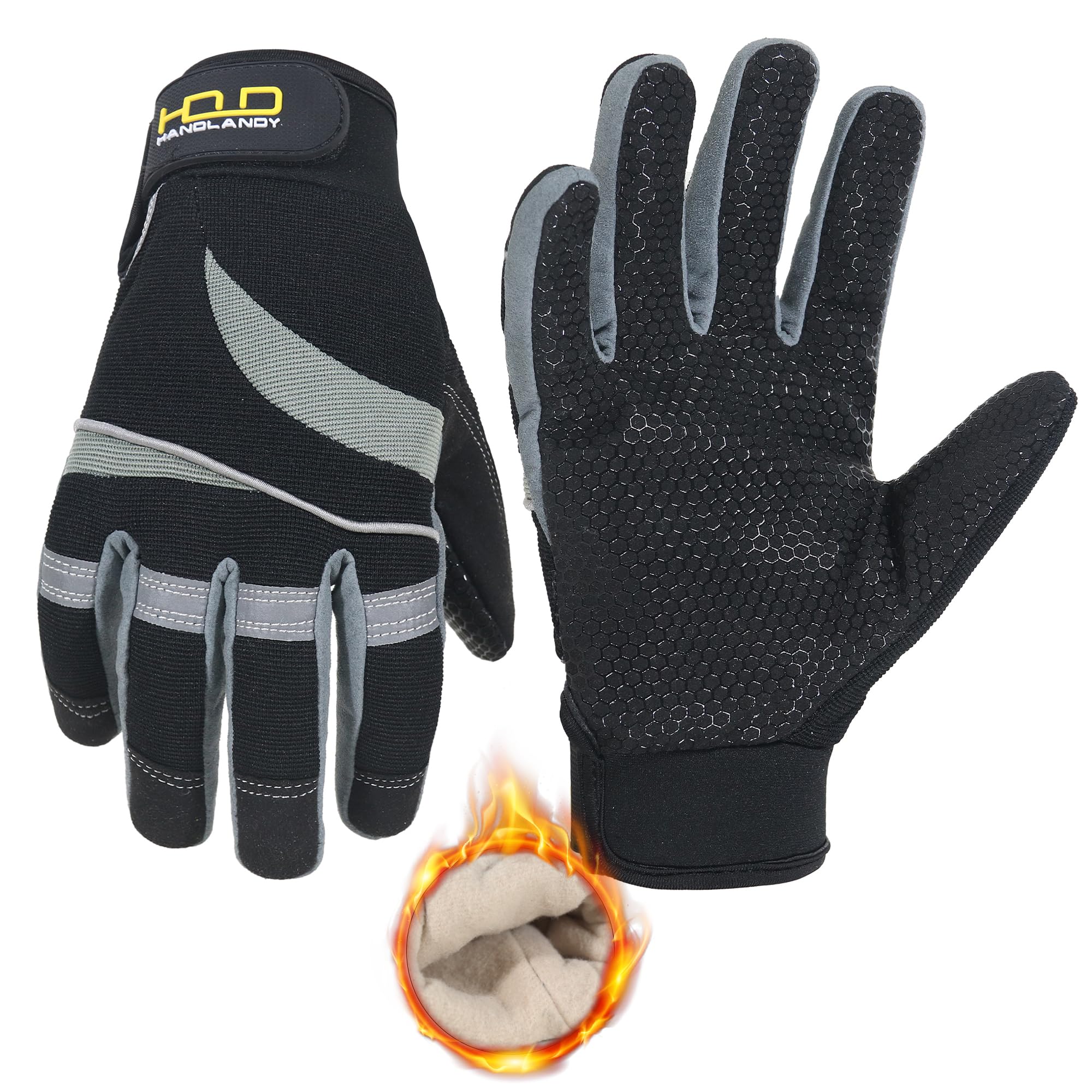 HANDLANDY Thermal Winter Work Gloves, Padded Safety Working Gloves, Cold Weather Mechanic Freezer Warehouse Construction Gloves (Grey-Grip, XL)