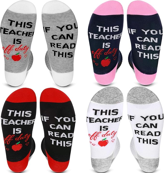 4 Pairs Novelty Teacher Socks If You Can Read This Teacher Is Off Duty