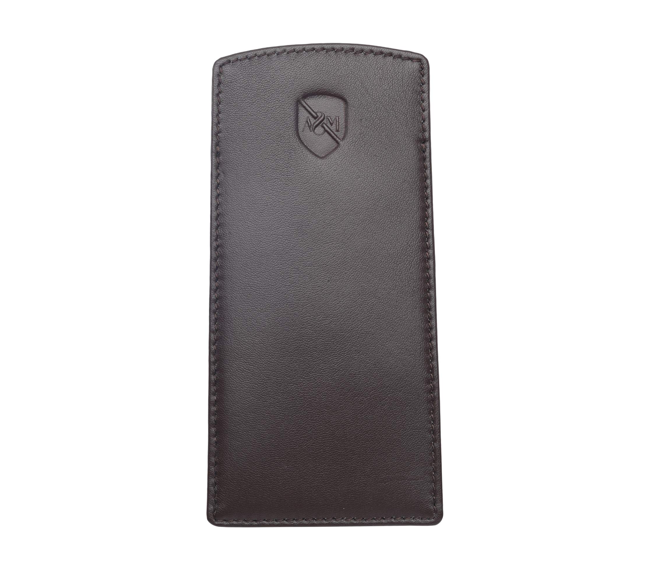 ALLEN & MATE 100% Leather Slim Glasses Case for Reading and Computer Glasses for Men & Women (Brown Premium)