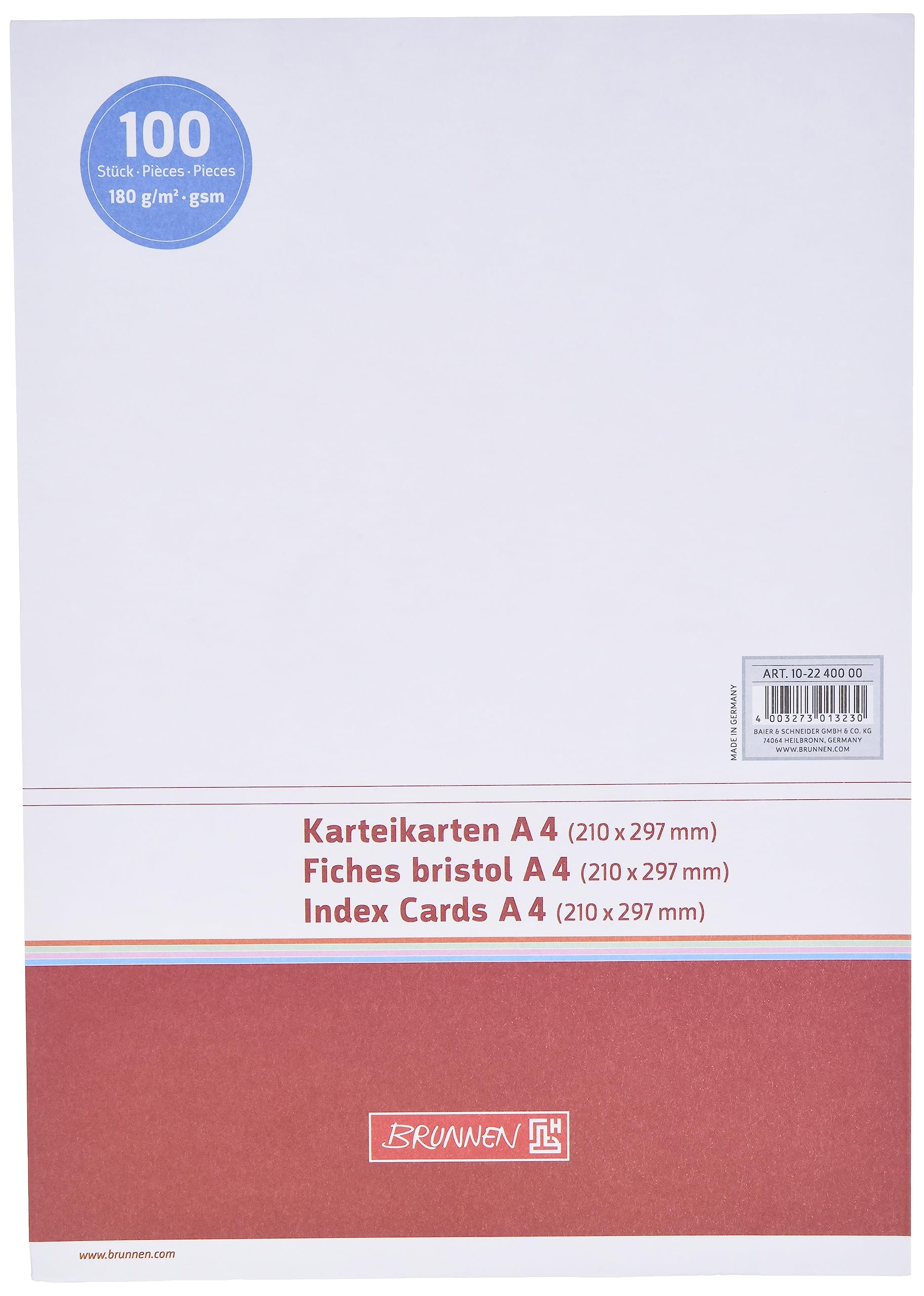 Brunnen 102240000 Index Card (A4 Plain, 100 Pieces A4 unliniert White