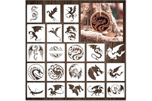 BOQON 20 Pieces Dragon Stencils Template Reusable Mylar Craft Stencils for Painting on Wood Canvas Walls Decorations DIY Projects (20 Dragon)