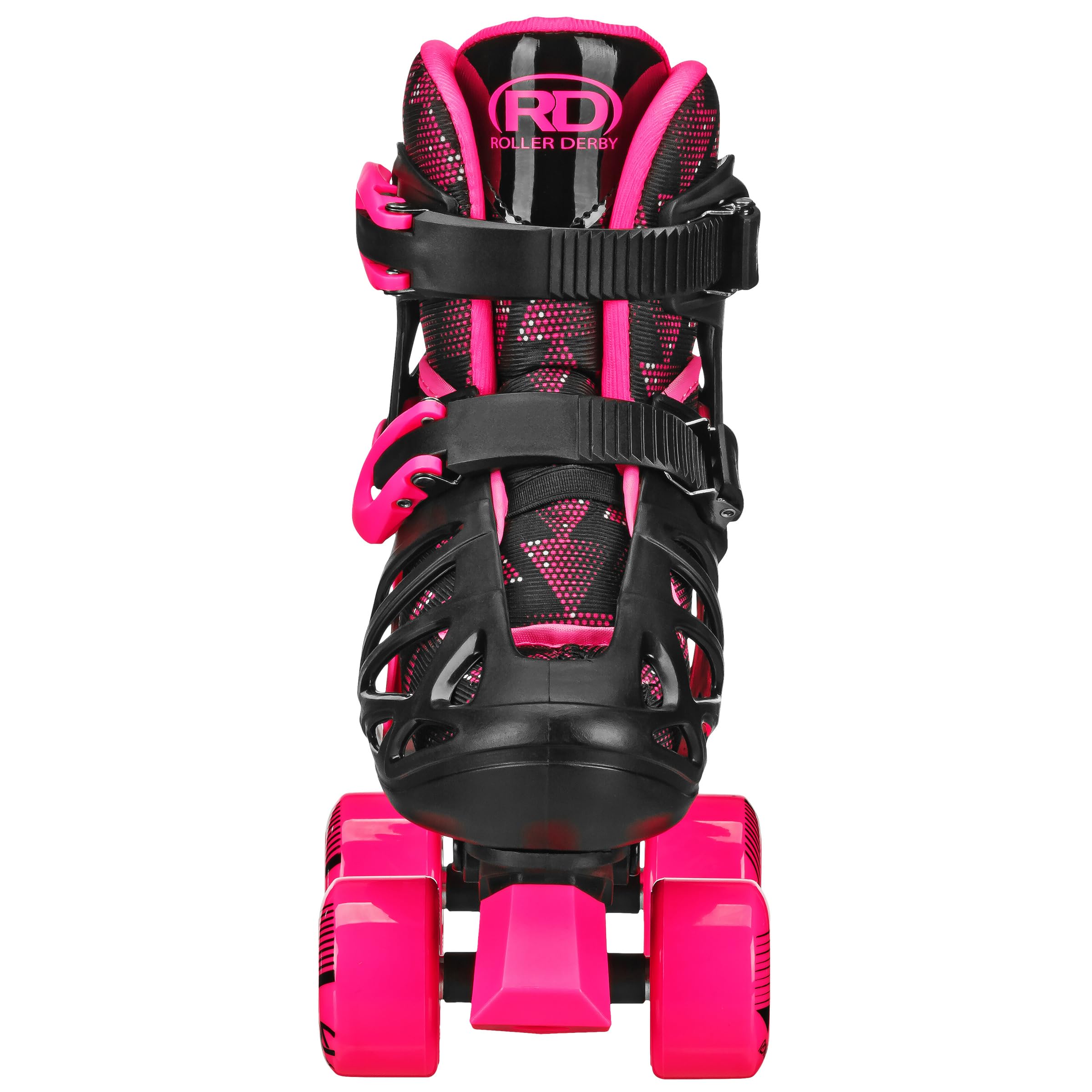 Roller Derby Trac Star Adjustable Skates for Kids, Beginners, Youth Black/Pink Size Medium (12-2)