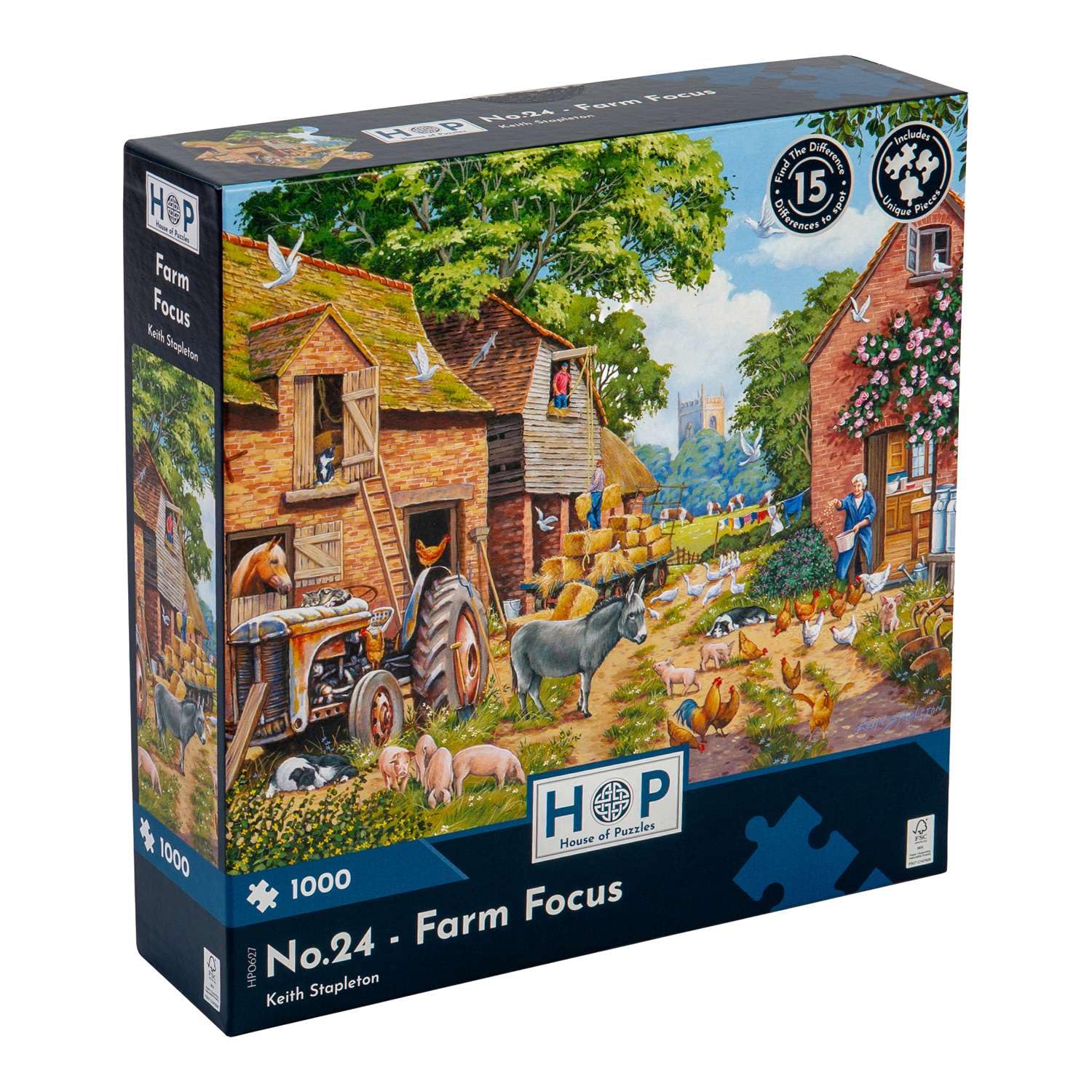 The House of Puzzles - No.24 - Farm Focus Jigsaw - 1000 Piece Jigsaws For Adults, Artist Illustrated, Scenic Landscape, Deluxe Puzzle Gifts
