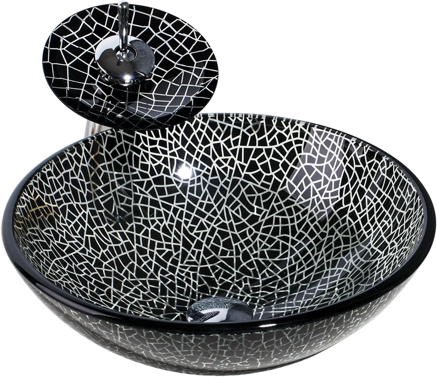 Bathroom Vessel Sinks With Waterfall Faucet Set For Vanities, Countertop Black Block Wash Bowl Vanities Sink Bathroom Wash Bowl With Match Style Faucet