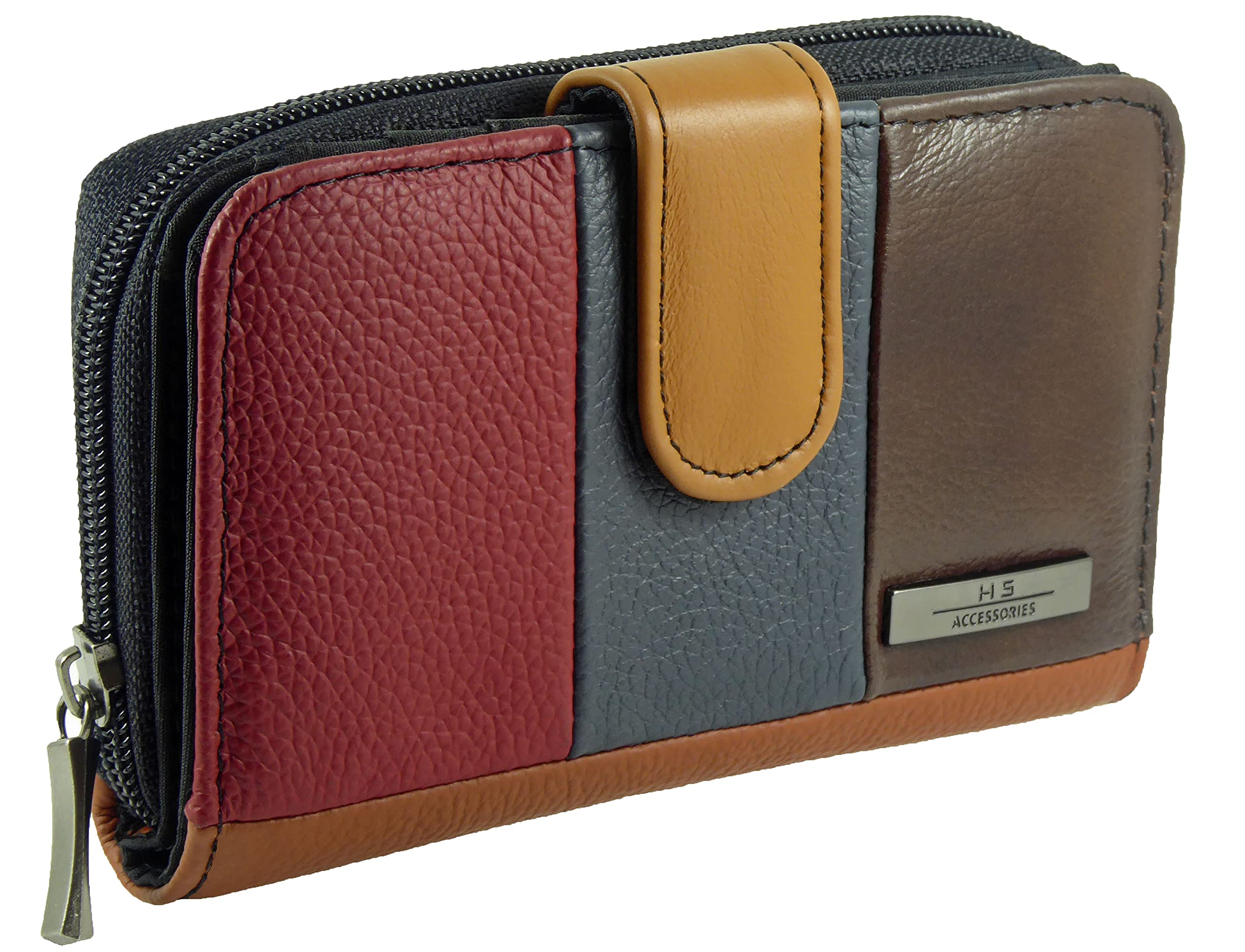 Hide and Sleek Multi Coloured Ladies Leather RFID Purse, 5 Coin Sections, 6 Card Slots (Multicoloured)