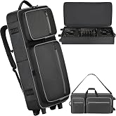 DJ Controller Case with Wheels for DDJ-FLX10/GRV6/1000/REV7/REV5/SC LIVE 4 | Soft Thick Padded, Multi-Pocket for DJ Accessory &amp; Laptop, Comfortable Backpack- &amp; Shoulder-Strap, for DJ and Music Producer
