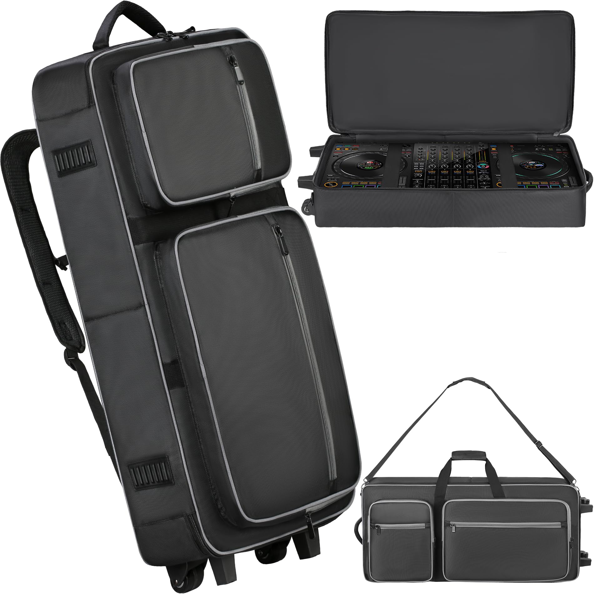 Photo 1 of DJ Controller Case with Wheels Compatible with DDJ FLX10 / DDJ-GRV6 / 1000 / 1000SRT / REV7 / REV5 / SC LIVE 4, Rolling DJ Bag Padded Backpack Soft with Multi-pocket for DJ Controller and Accessories