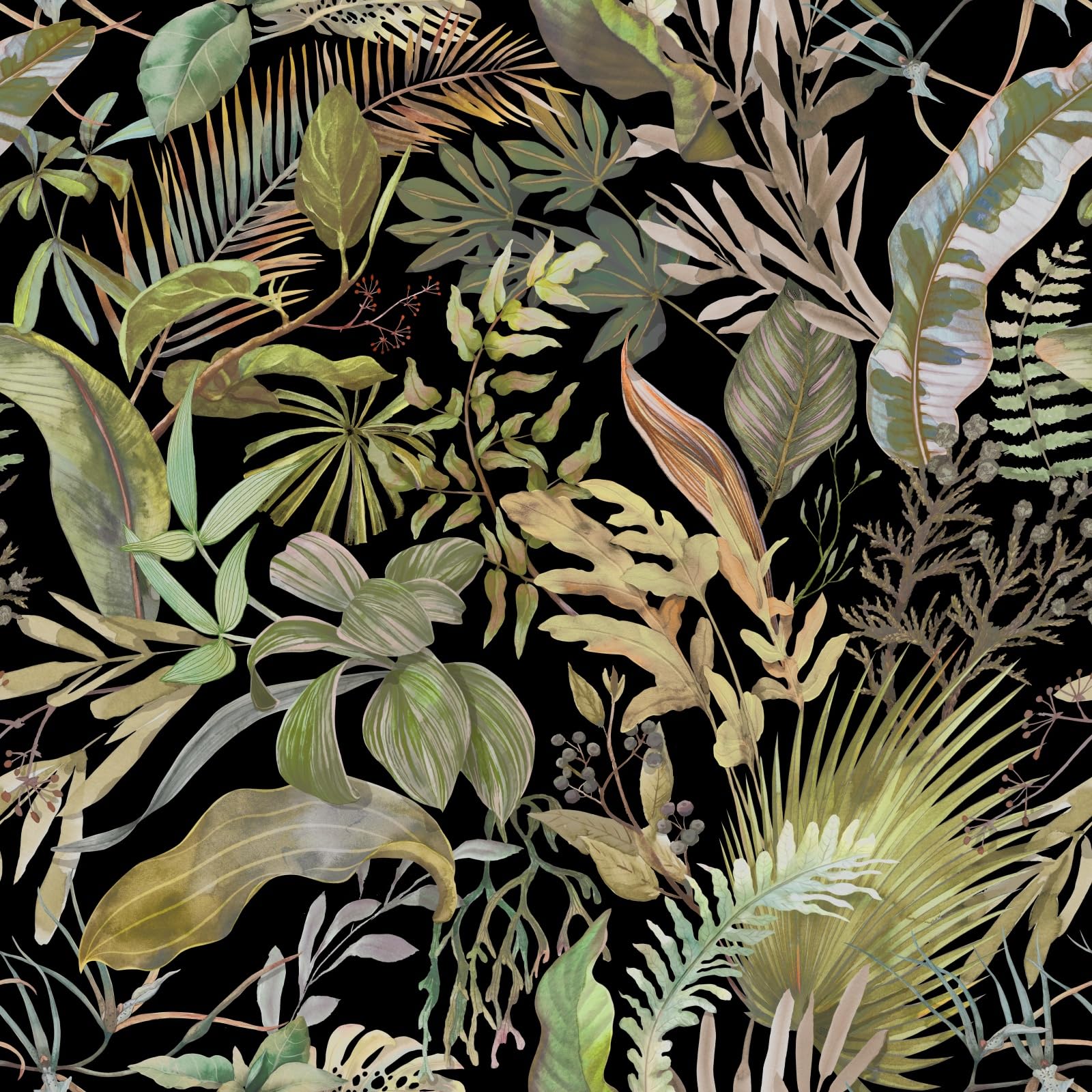 Photo 1 of 17.71" x 118.1" Green Leaves Flowers Wallpaper,Thicken Peel and Stick Jungle Leaves Wallpaper Removable Waterproof Green Leaf Wall paper Decorative for Living Room Bedroom Washroom Cabinet Wall