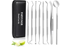8 Pack Dental Tools PARYUNGR Teeth Cleaning Tool Kit, Stainless Steel Scraper Plaque Tartar Remover Tooth Cleaner Dental Floss Picks, Professional Oral Care Hygiene Set for Personal Pet Use with Case