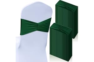 Moukeren 50 Pcs Spandex Chair Sashes Bows Stretch Chair Bands Slider Sashes Elastic Ties Ribbon Covers for Wedding Party Events Ceremony Birthday Banquet Decorations(Green)