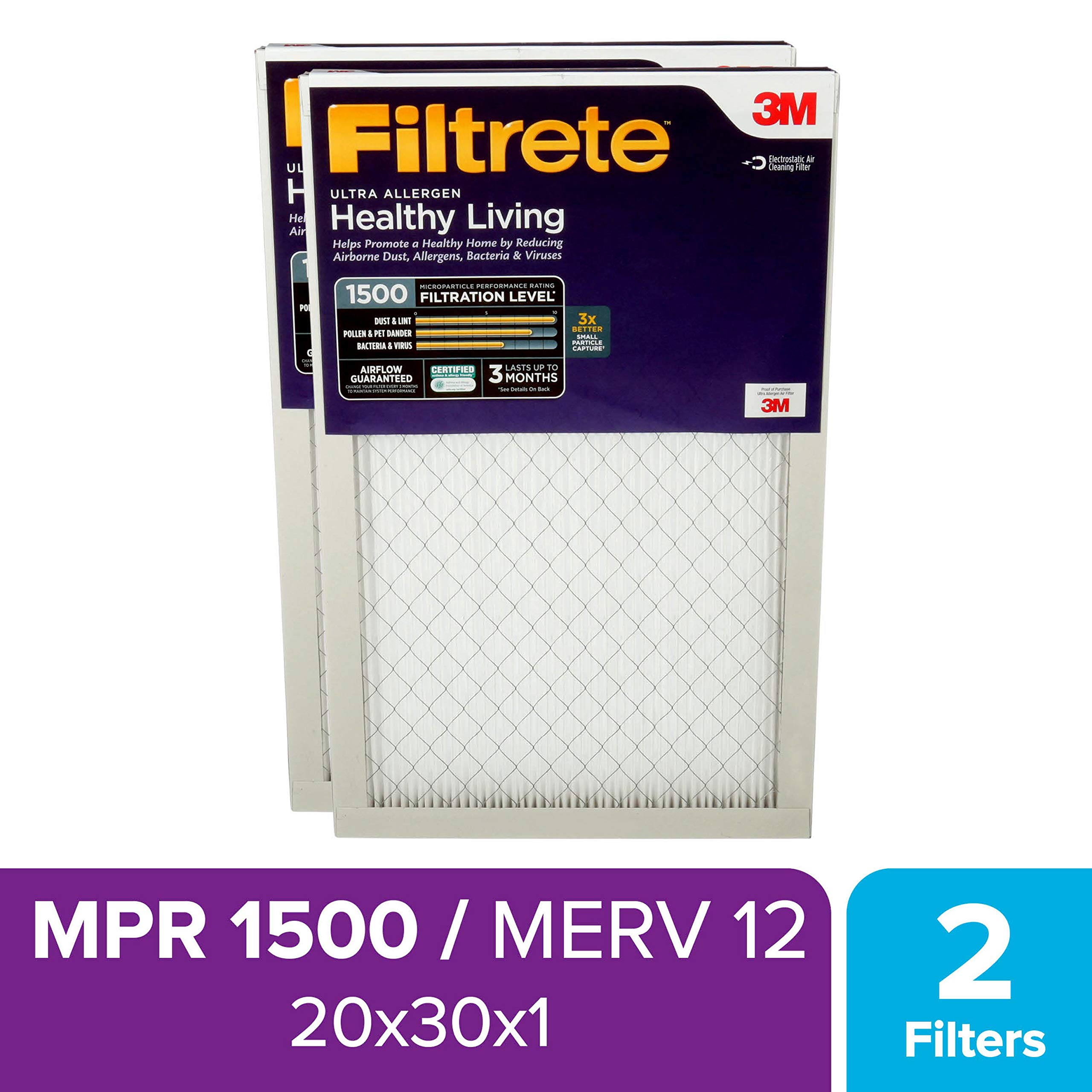 2Pack MPR 1500 Filtrete 20x20x1 Smart Air Filter Allergen Bacteria