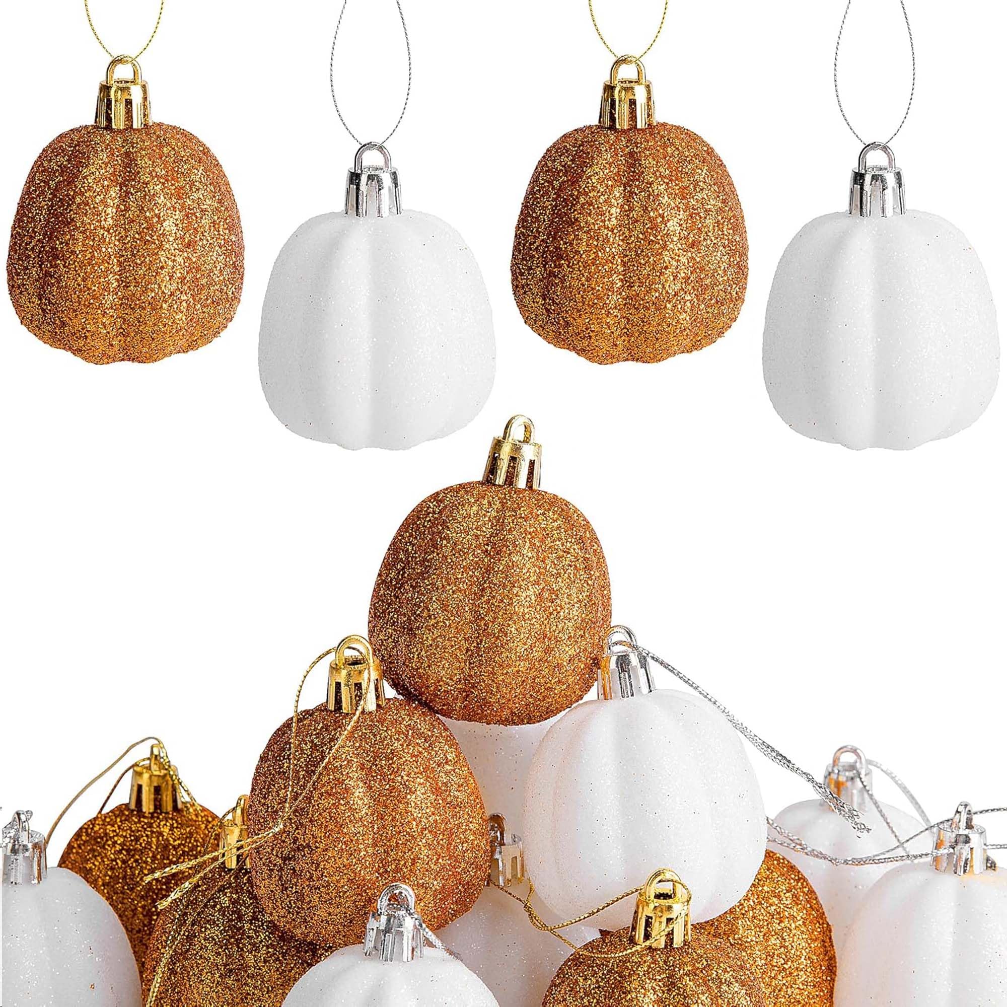 Photo 1 of 16 Pcs Fall Thanksgiving Pumpkin Hanging Ornaments- 2.2" x 1.8" Glitter Fall Pumpkin Tree Ornaments- Shatterproof Farmhouse Rustic Hanging Pumpkins Decoration for Autumn Thanksgiving Xmas Home Decor