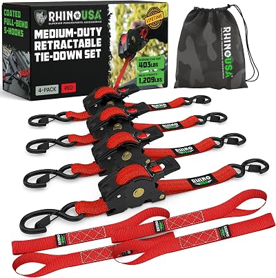 Rhino USA Retractable Ratchet Straps 4-Pack 2.5cm x 3m 540kg