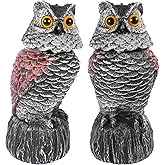 Owl Decoys to Scare Birds Away, 2 Pack BobbleHead Fake Owls Plastic Scarecrow Bird Deterrent, Nature Enemy Scarecrow Plastic Owl Statues, Garden Decor Statues for outside, Patio, Lawn, Yard Decoration