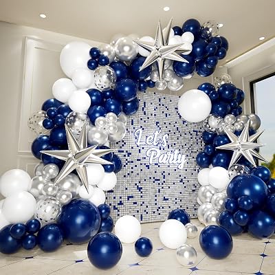 Conleke 156Pcs Balloons Garland Arch Kit Navy White Silver Explosion Star