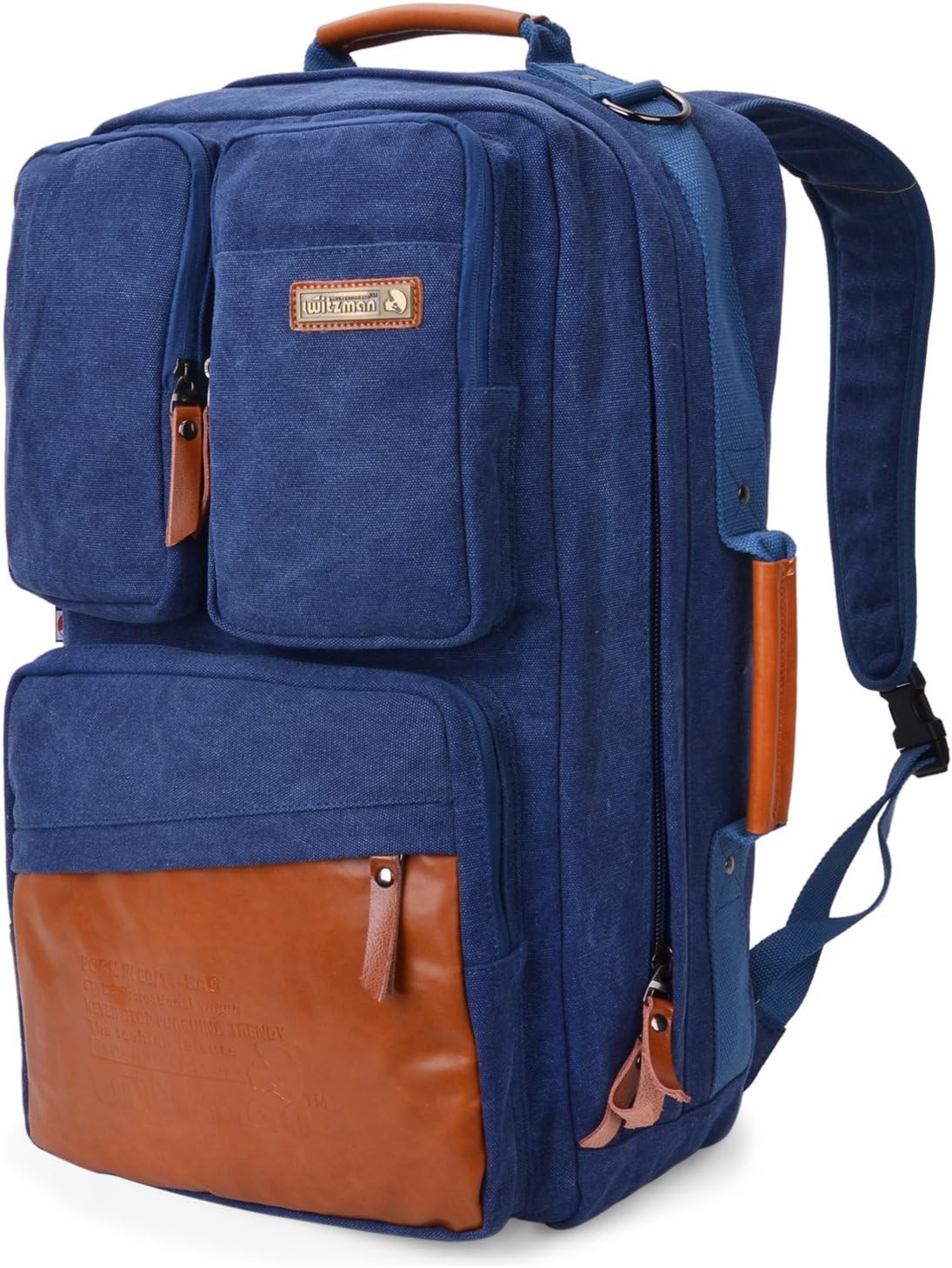 WITZMAN Large Vintage Canvas Backpack Travel Rucksack Weekend Overnight Duffel Bag Backpack Laptop (6618, Blue)
