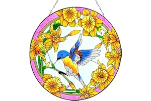 LEGIFO Stained Glass Window Hanging, Hummingbird Sun Catchers Indoor Window Ornament, Suncatcher Panel Glass Art Wall Decor Gifts for Women Mother's Day Merry Christmas Gifts