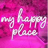 SYLHOME Pink My Happy Place LED Neon Light Sign USB Girls Babys Bedroom Living Room Kitchen Wall Decor Sign Wedding Birthday Party Sign Christmas Gifts 15.8" X 11.2" 5V Teens